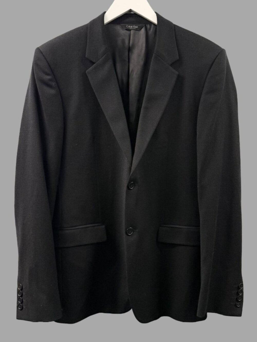 CALVIN KLEIN COLLECTION Black Wool Blazer Jacket Sz IT 50 2 Button Suit Jacket